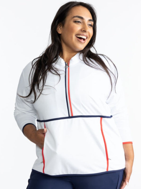 Front view of the Apres 18 Half Zip Pullover in White