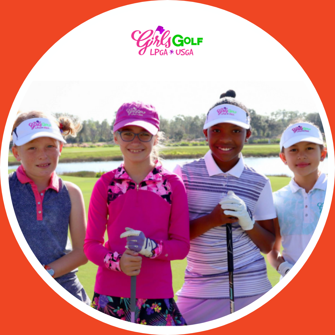 Four KINONA golfers smiling for Girls Golf sponsored by LPGA*USGA.