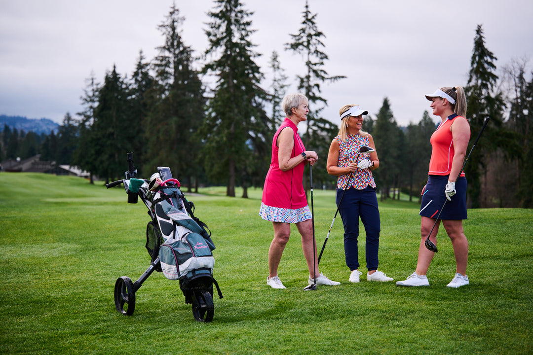 Three women on a golf course