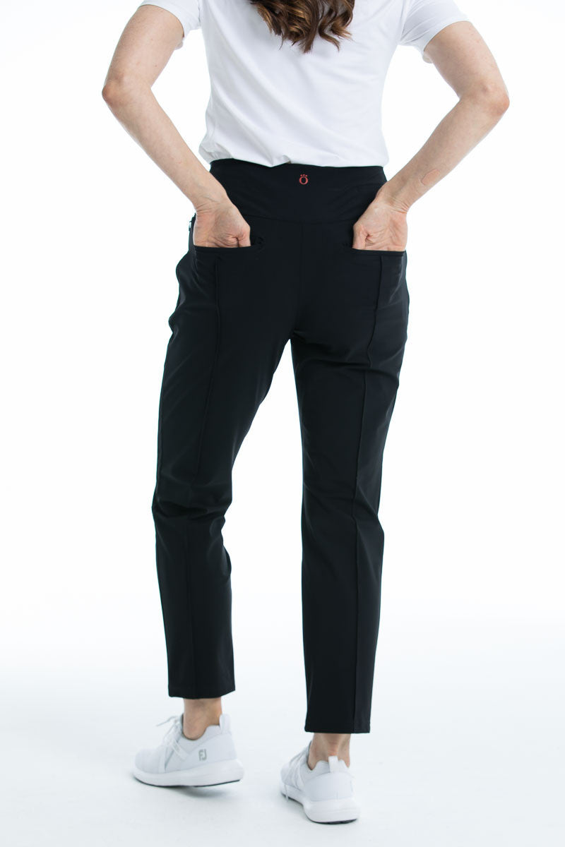 Back view of the black Tailored Track Golf Pants with back pockets