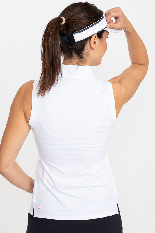 Back view of a woman wearing a Keep It Covered Sleeveless Top in white/white