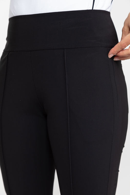 Close front and left side view of the Tailored Track Golf Pants in black