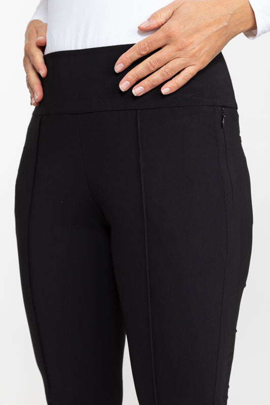 Close front view of the Tailored Track Golf Pants in black