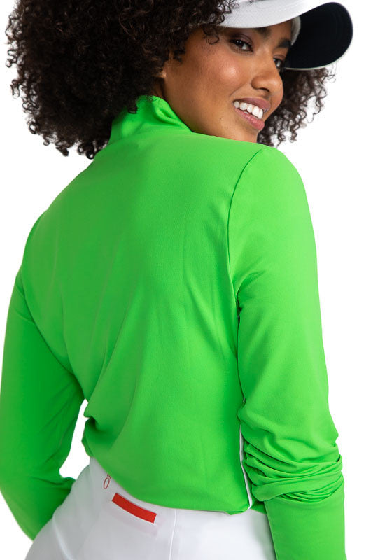 Back view of the Keep It Covered Long Sleeve Golf Top in Fairway Green