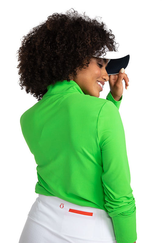 Back view of the Keep It Covered Long Sleeve Golf Top in Fairway Green