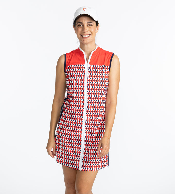 Clubhouse Sleeveless Golf Dress - Chevron Tomato Red - SALE