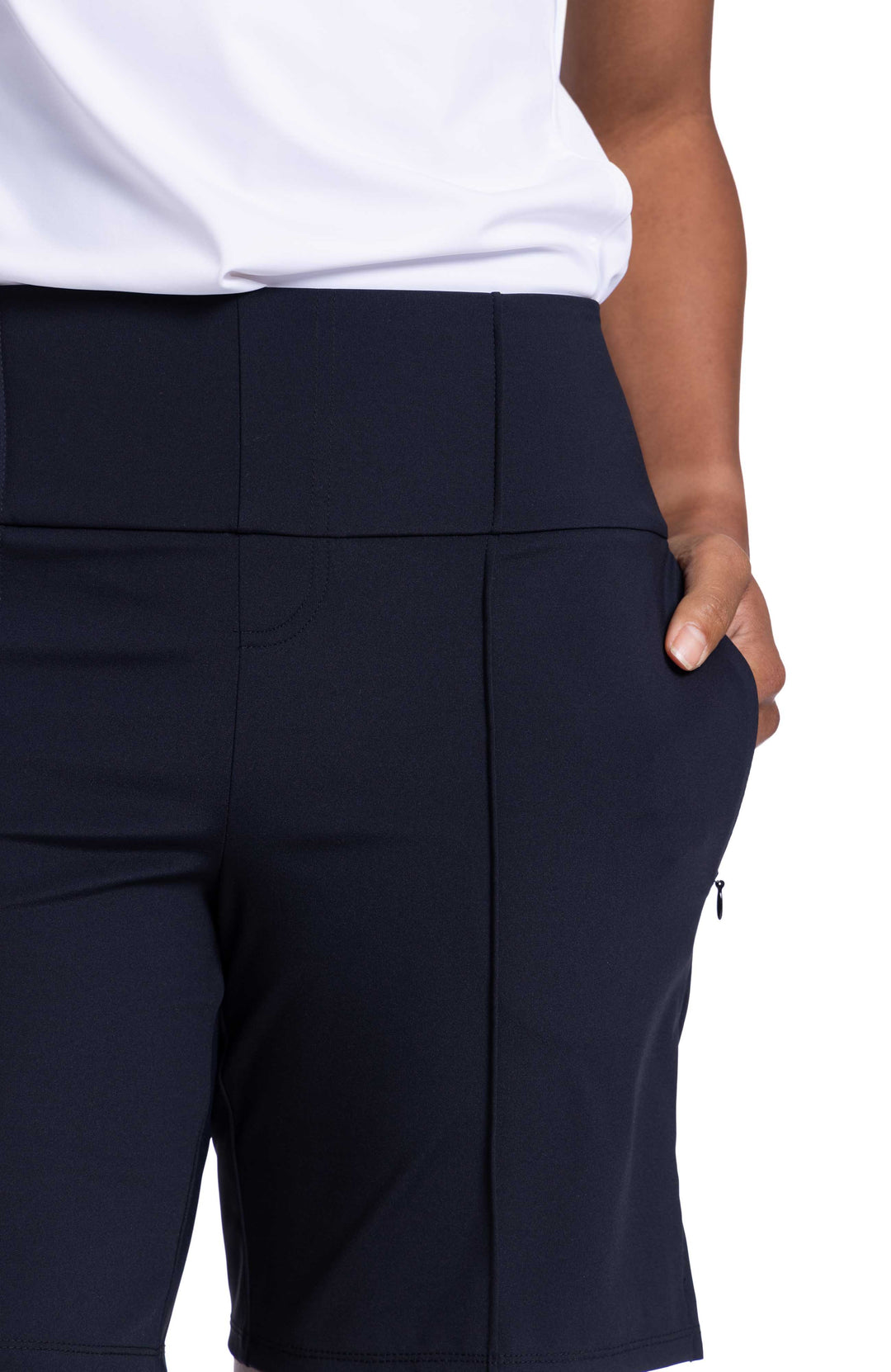Women's medium length black golf short