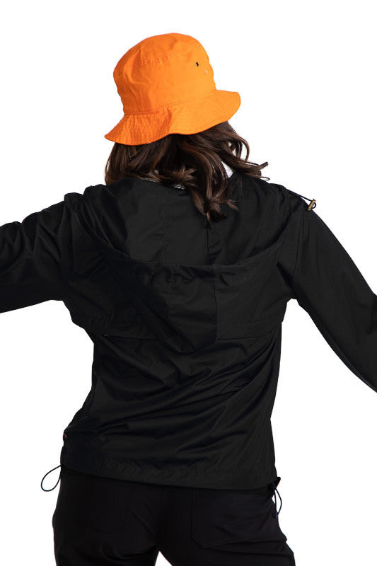 Back view of the Pack and Play Lightweight Golf Jacket in Black.