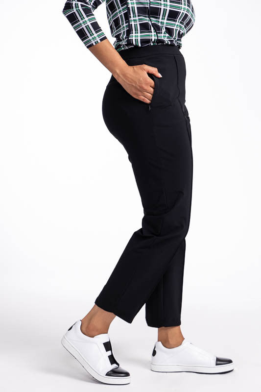 Left side view of the Tailored Crop Golf Pants in black.