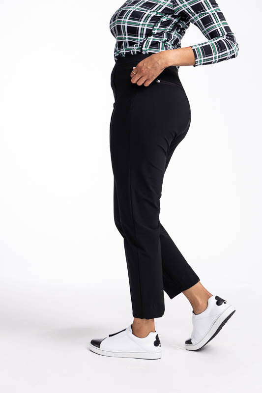 Right side view of the Tailored Crop Golf Pants in black.