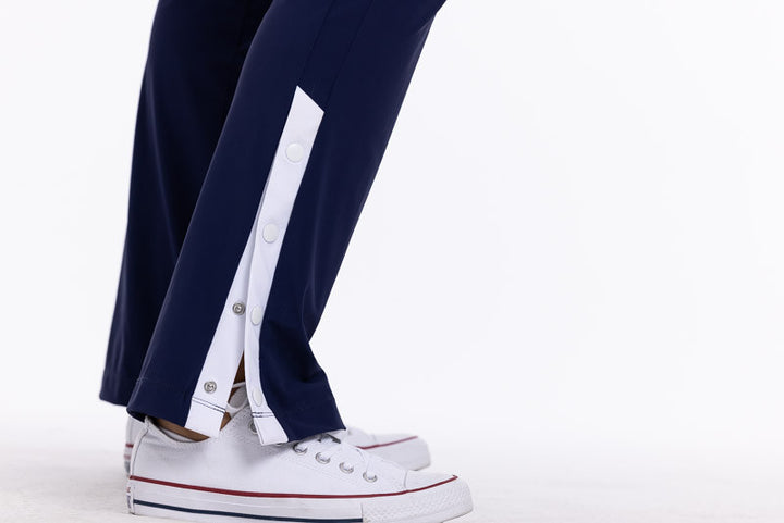 Close view of the cuffs on the Snappy Golf Trouser Pants in navy blue