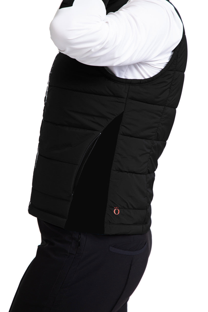 Tight left side view of the Take The Chill Off Vest in Black.
