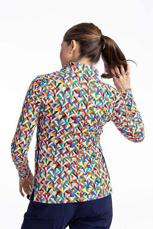 Back view of the  Keep It Covered Long Sleeve Golf Top in K All Day Print.