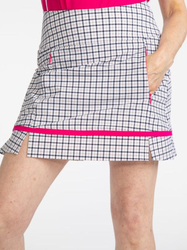 Front view of the Tap In Golf Skort in Quad Squad Print.