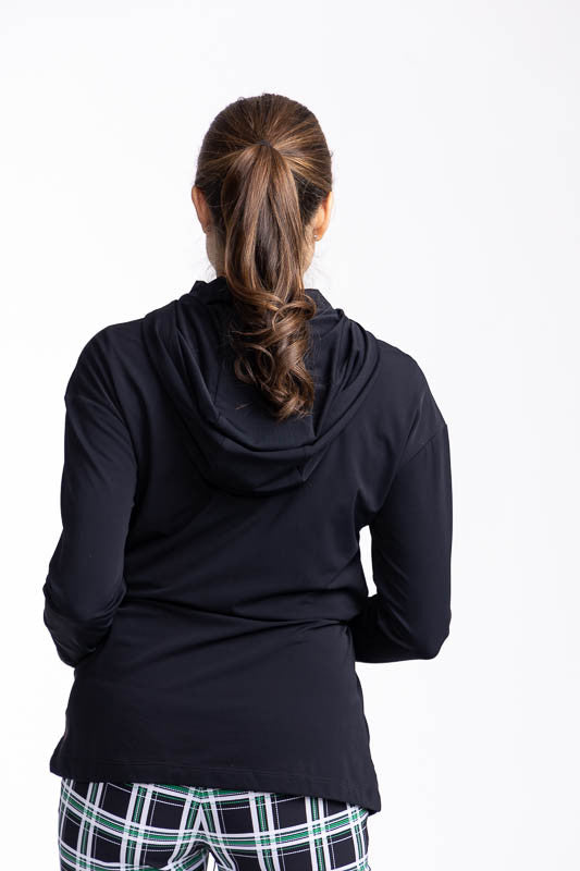 Back view of the Aprés 18 Anorak Long Sleeve Hoodie in black.