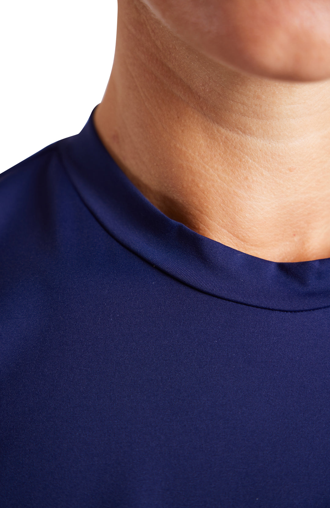 Detailed view of the Magic Mesh short sleeve top's neckband. 