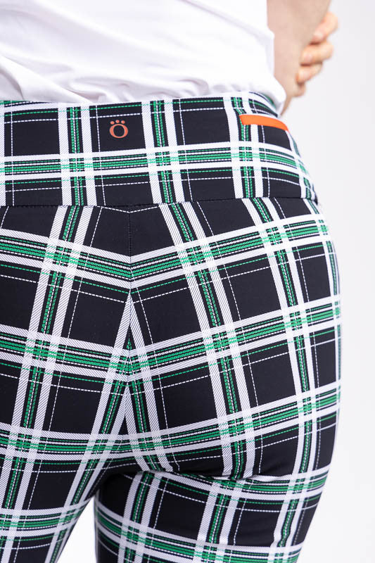 Close back view of the Smooth Your Waist Crop Golf Pants in Tartan Plaid.
