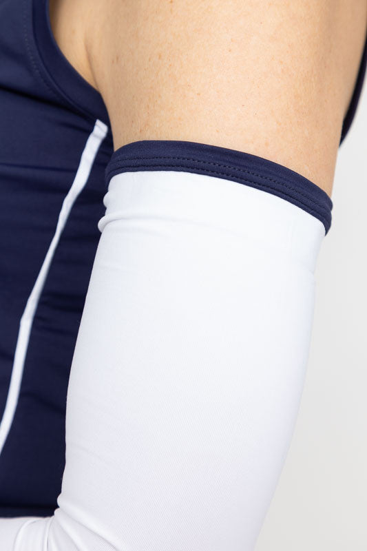 Close view of the left Sun's Out Golf Sleeves in navy blue