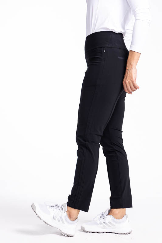 Left side view of the black Tailored Track Golf Pants