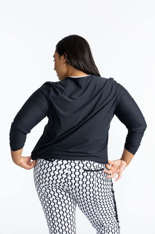 Full back view of the Party Cardi in Black. 